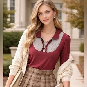 Original Penguin Maroon and Beige Collared Shirt